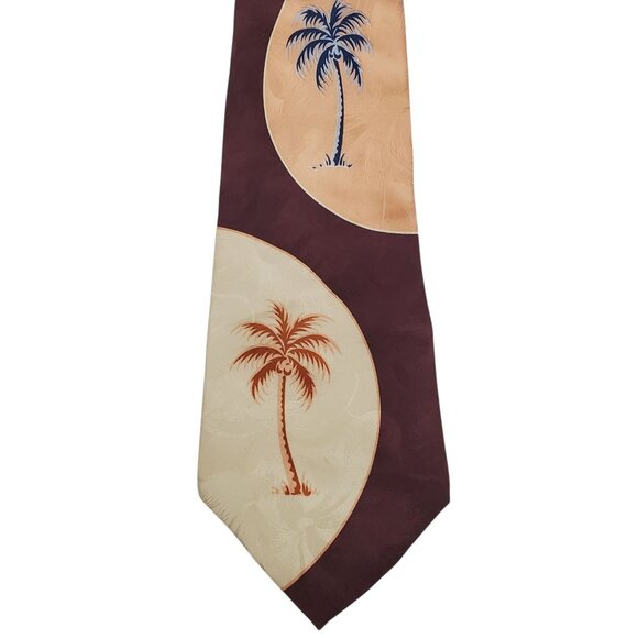 Tommy Bahama Vintage Cream Brown Palm Tree Beach Extra Wide Silk Necktie USA - Picture 1 of 4
